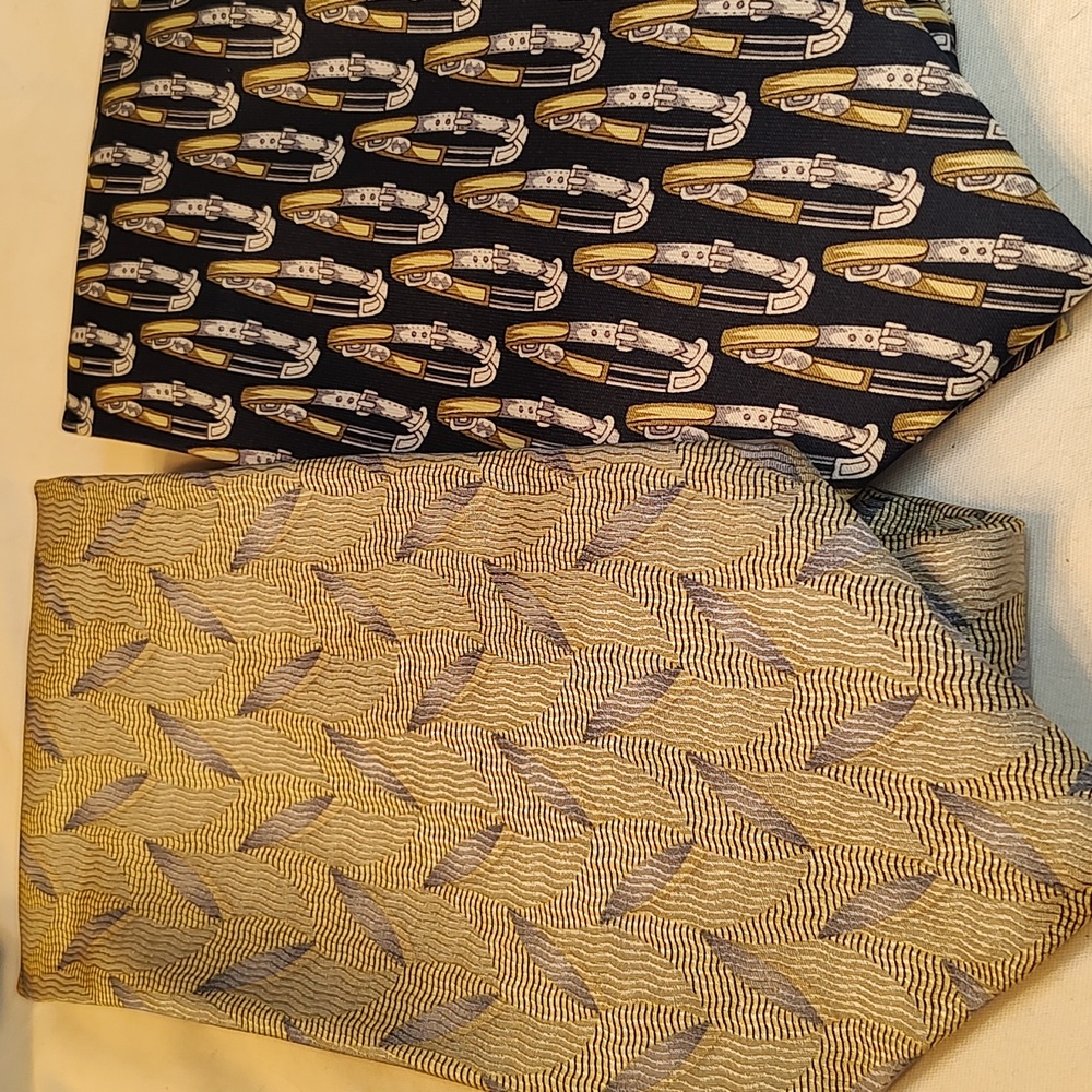 Yellows & grays tie lot: Rene Chagal belt pattern and Z inc/ Men's Wearhouse